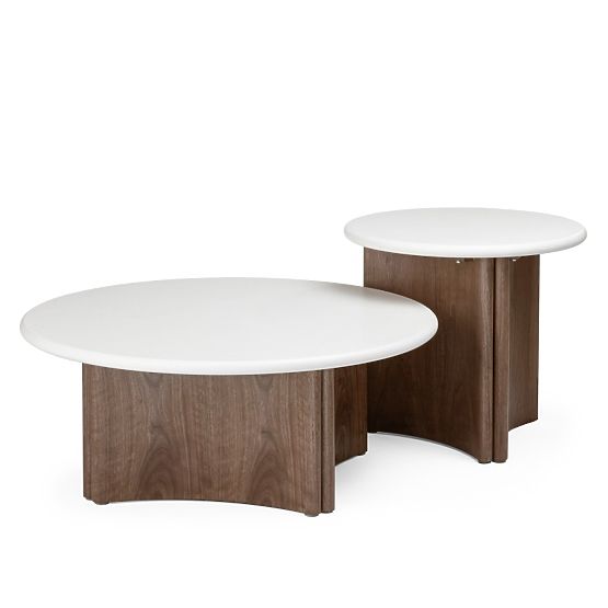 Konferenčna mizica Marlo 80 cm, kremno bela/oreh, mikrocement