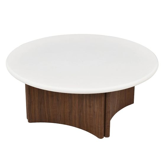 Konferenčna mizica Marlo 80 cm, kremno bela/oreh, mikrocement