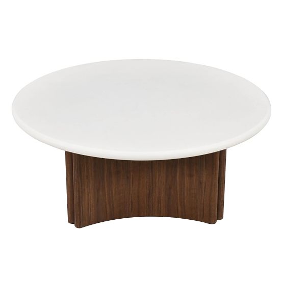Konferenčna mizica Marlo 80 cm, kremno bela/oreh, mikrocement