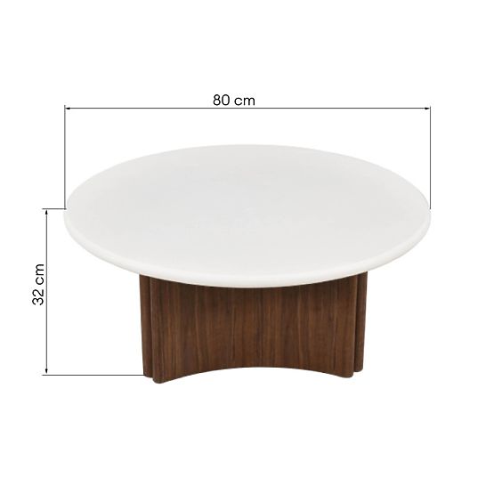 Konferenčna mizica Marlo 80 cm, kremno bela/oreh, mikrocement
