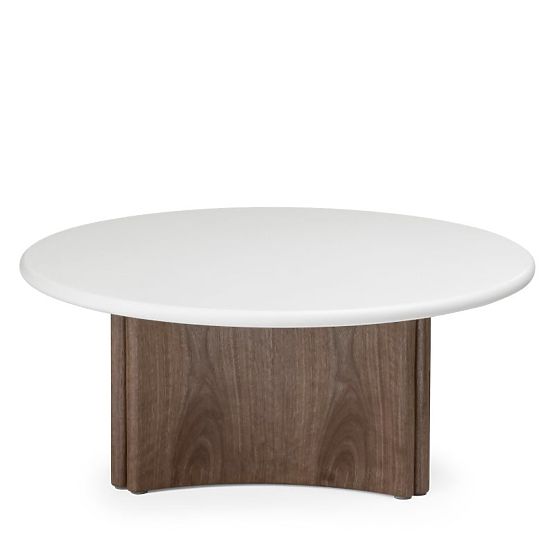Konferenčna mizica Marlo 80 cm, kremno bela/oreh, mikrocement