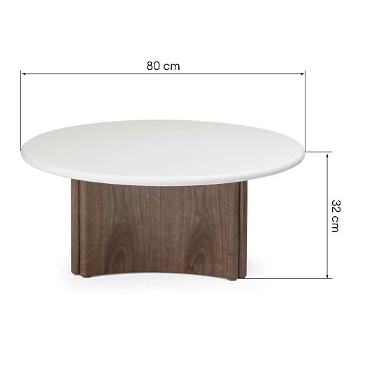 Konferenčna mizica Marlo 80 cm, kremno bela/oreh, mikrocement