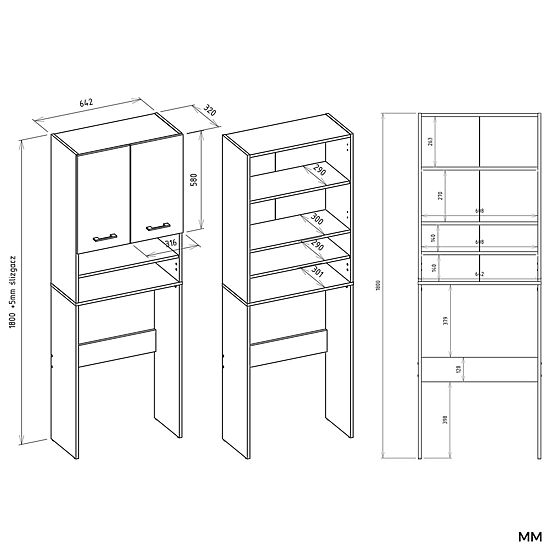 Kopalniška omarica nad pralni stroj POLA DK ANTRACIT BELA Regal Stolpec 180X64X30
