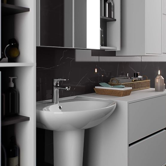 KOPALNIŠKA OMARICA POD UMIVALNIK VAMI W90 2SZ 2P PK BELA / GRAFITNO SIVA