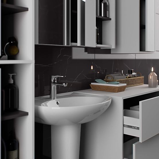 KOPALNIŠKA OMARICA POD UMIVALNIK VAMI W90 2SZ 2P PK BELA / GRAFITNO SIVA