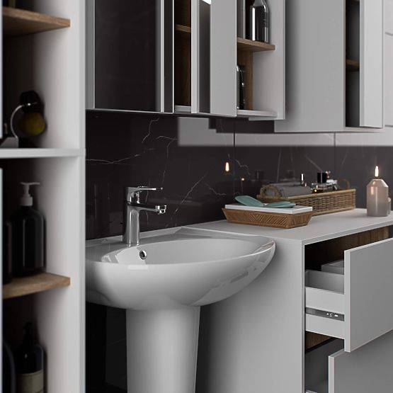 KOPALNIŠKA OMARICA POD UMIVALNIK VAMI W90 2SZ 2P PK BELA / HRAST SONOMA