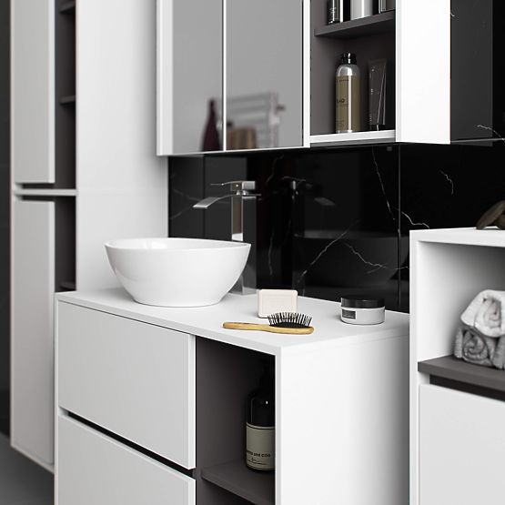 KOPALNIŠKA OMARICA POD UMIVALNIK Z ODPRTINAMI VAMI W90 UM 2SZ 2P BELA / GRAFITNO SIVA