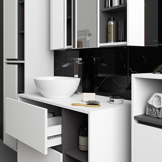 KOPALNIŠKA OMARICA POD UMIVALNIK Z ODPRTINAMI VAMI W90 UM 2SZ 2P BELA / GRAFITNO SIVA