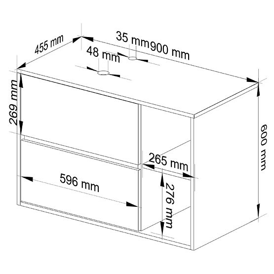 KOPALNIŠKA OMARICA POD UMIVALNIK Z ODPRTINAMI VAMI W90 UM 2SZ 2P BELA / GRAFITNO SIVA