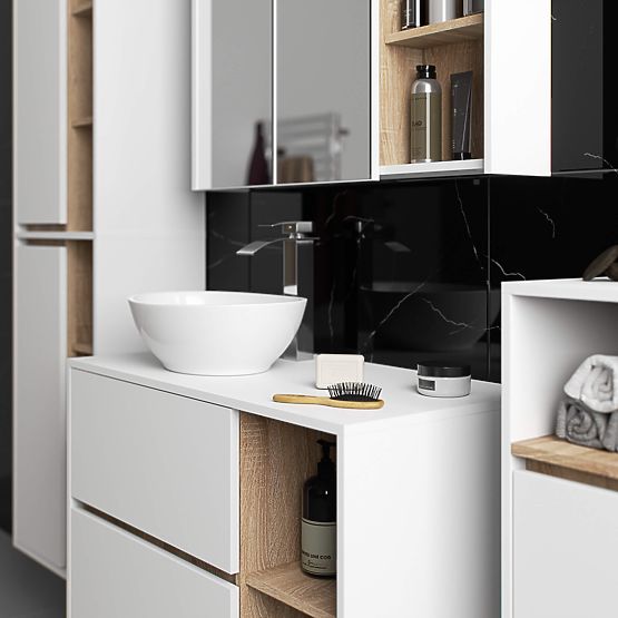 KOPALNIŠKA OMARICA POD UMIVALNIK Z ODPRTINAMI VAMI W90 UM 2SZ 2P BELA / HRAST SONOMA