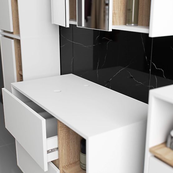 KOPALNIŠKA OMARICA POD UMIVALNIK Z ODPRTINAMI VAMI W90 UM 2SZ 2P BELA / HRAST SONOMA