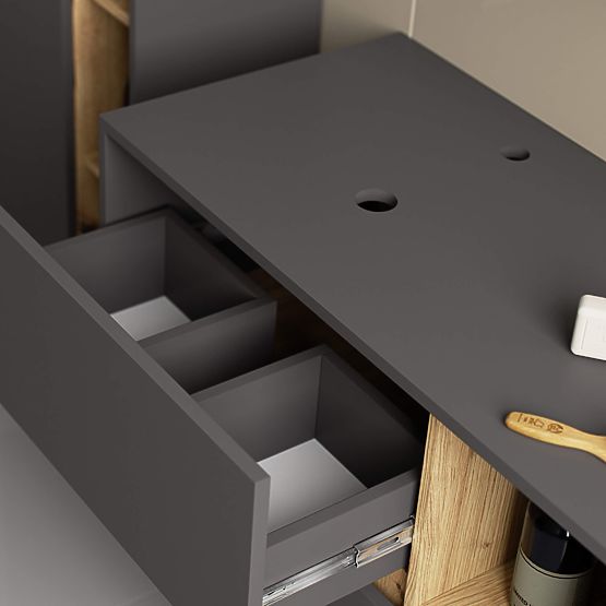 KOPALNIŠKA OMARICA POD UMIVALNIK Z ODPRTINAMI VAMI W90 UM 2SZ 2P GRAFIT SIVA / HRAST ARTISAN