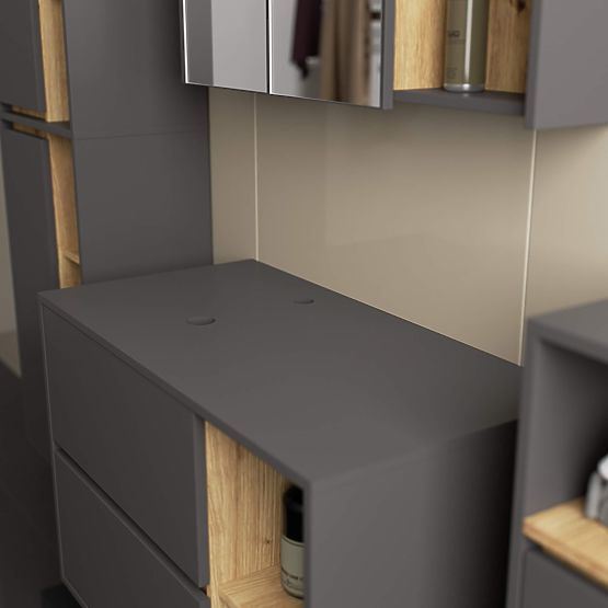 KOPALNIŠKA OMARICA POD UMIVALNIK Z ODPRTINAMI VAMI W90 UM 2SZ 2P GRAFIT SIVA / HRAST ARTISAN