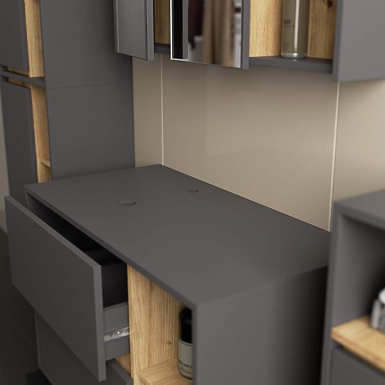 KOPALNIŠKA OMARICA POD UMIVALNIK Z ODPRTINAMI VAMI W90 UM 2SZ 2P GRAFIT SIVA / HRAST ARTISAN