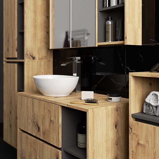 KOPALNIŠKA OMARICA POD UMIVALNIK Z ODPRTINAMI VAMI W90 UM 2SZ 2P HRAST ARTISAN / GRAFITNO SIVA