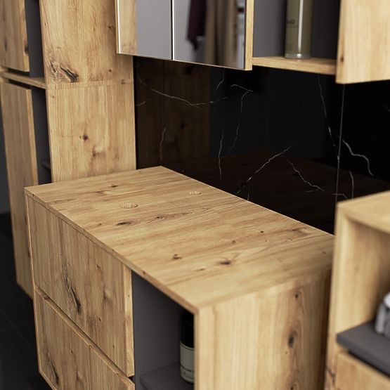 KOPALNIŠKA OMARICA POD UMIVALNIK Z ODPRTINAMI VAMI W90 UM 2SZ 2P HRAST ARTISAN / GRAFITNO SIVA