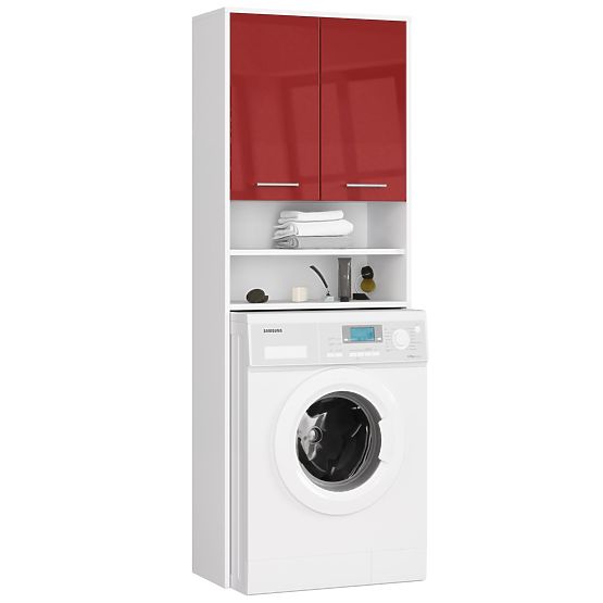 KOPALNIŠKA POLICA FIN NAD PRALNI STROJ BELA / RDEČI LESK