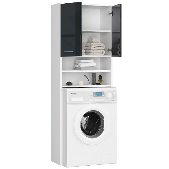 KOPALNIŠKI REGAL FIN NAD PRALNI STROJ BELA / GRAFITNI SIJAJ