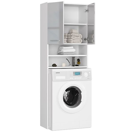 KOPALNIŠKI REGAL FIN NAD PRALNI STROJ BELA / METALIK SIJAJ