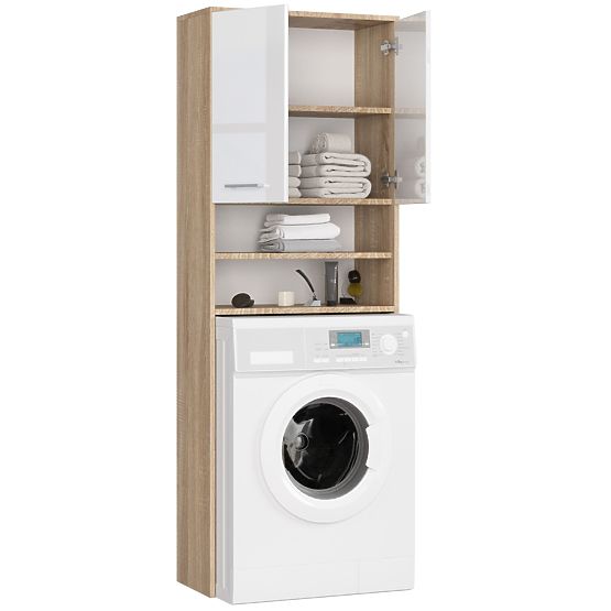 KOPALNIŠKI REGAL FIN NAD PRALNI STROJ HRAST SONOMA / BELI SIJAJ
