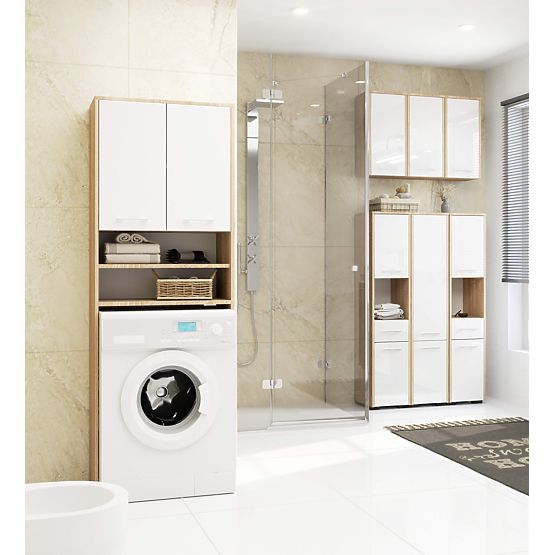 KOPALNIŠKI REGAL FIN NAD PRALNI STROJ HRAST SONOMA / BELI SIJAJ