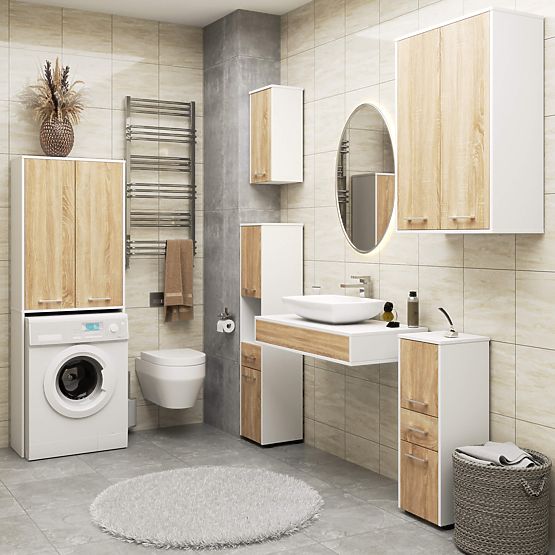 KOPALNIŠKI STOLPEC FIN 180 ZA PRALNI STROJ POLNA 2D - BELA / HRAST SONOMA