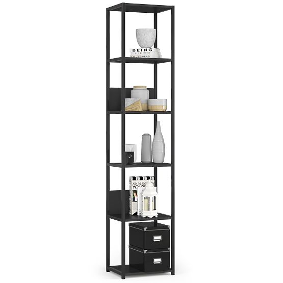 Kovinski loft regal 40 cm - črna-črna - 6 polic