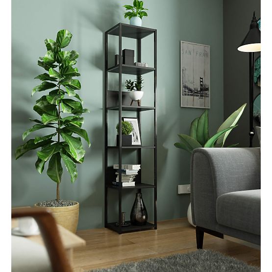 Kovinski loft regal 40 cm - črna-črna - 6 polic