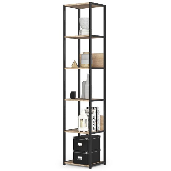 Kovinski loft regal 40 cm - črna-dub sonoma - 6 polic