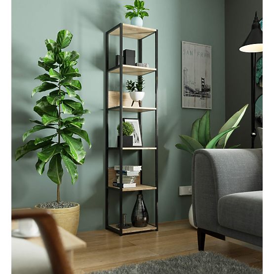 Kovinski loft regal 40 cm - črna-dub sonoma - 6 polic
