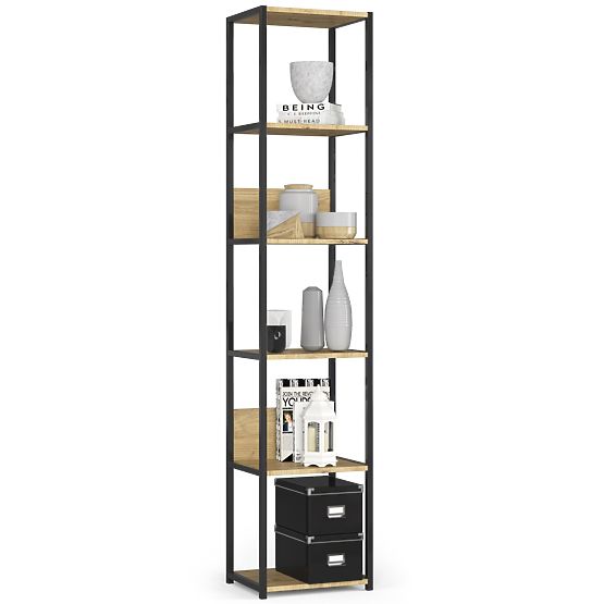 Kovinski loft regal 40 cm - črna-hrast artisan - 6 polic