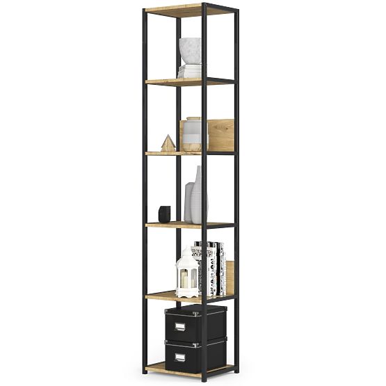 Kovinski loft regal 40 cm - črna-hrast artisan - 6 polic