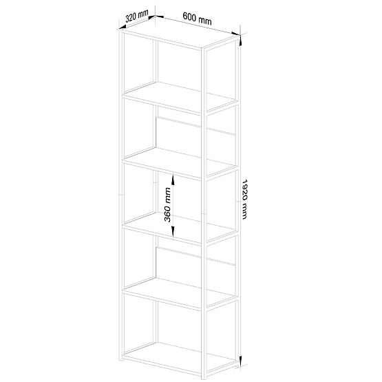 Kovinski loft regal 60 cm - črna-hrast sonoma - 6 polic