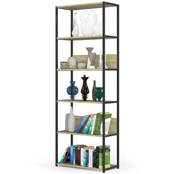 Kovinski loft regal 70 cm - črna-dub artisan - 6 polic