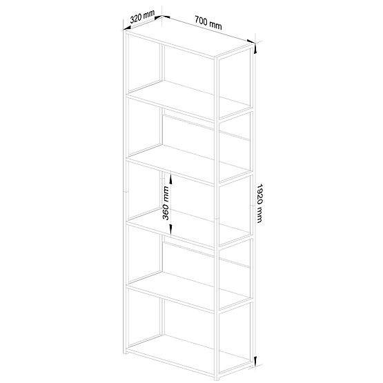 Kovinski loft regal 70 cm - črna-dub artisan - 6 polic