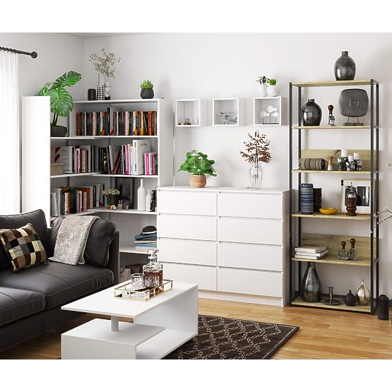 Kovinski loft regal 70 cm - črna-dub artisan - 6 polic