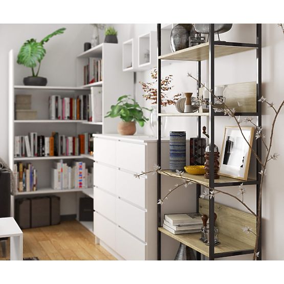 Kovinski loft regal 70 cm - črna-dub artisan - 6 polic