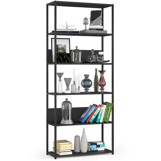 Kovinski loft regal 80 cm - črna-črna - 6 polic
