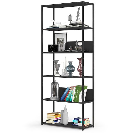 Kovinski loft regal 80 cm - črna-črna - 6 polic