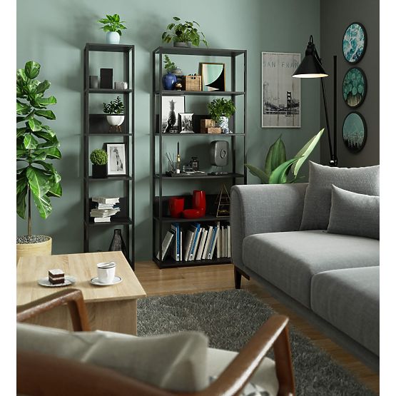 Kovinski loft regal 80 cm - črna-črna - 6 polic