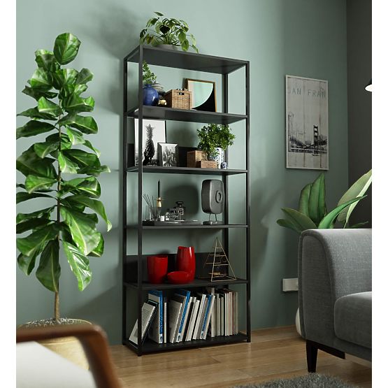 Kovinski loft regal 80 cm - črna-črna - 6 polic
