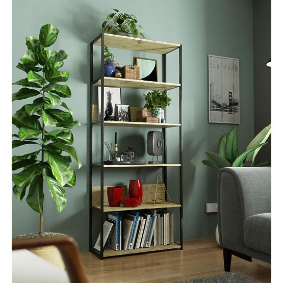 Kovinski loft regal 80 cm - črna-dub artisan - 6 polic