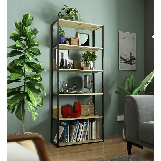 Kovinski loft regal 80 cm - črna-dub artisan - 6 polic