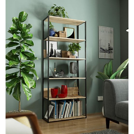 Kovinski loft regal 80 cm - črna-dub sonoma - 6 polic