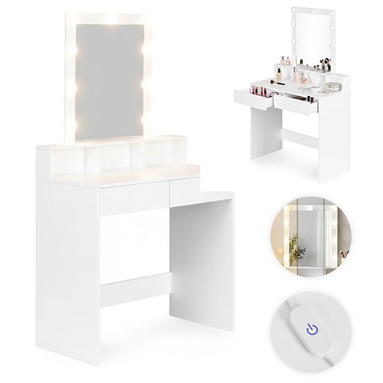 Kozmetična toaletna miza z ogledalom in LED osvetlitvijo 3 barve nastavitve svetlosti ModernHome