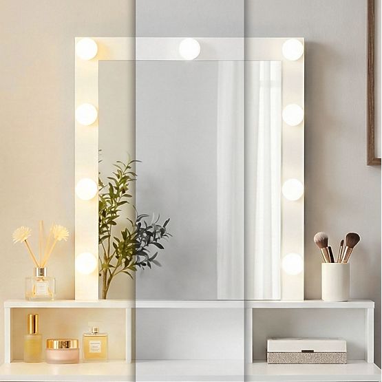 Kozmetična toaletna miza z ogledalom in LED osvetlitvijo 3 barve nastavitve svetlosti ModernHome