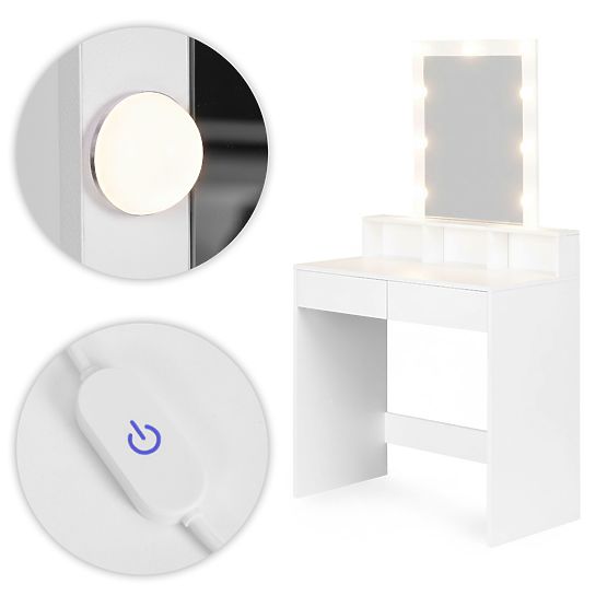 Kozmetična toaletna miza z ogledalom in LED osvetlitvijo 3 barve nastavitve svetlosti ModernHome