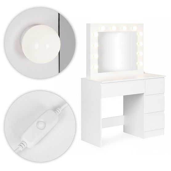 Kozmetična toaletna miza z ogledalom in LED osvetlitvijo 4 predali taburet ModernHome