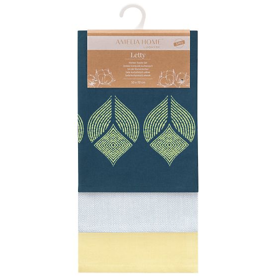 Kuhinjska brisača LETTY rumena barva tiskani motiv moderni stil klasična 50x70 ameliahome