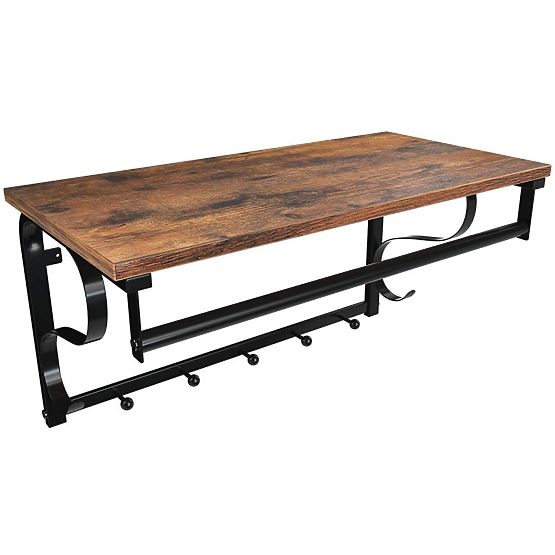 Lesena polica s obešalniki za oblačila LOFT